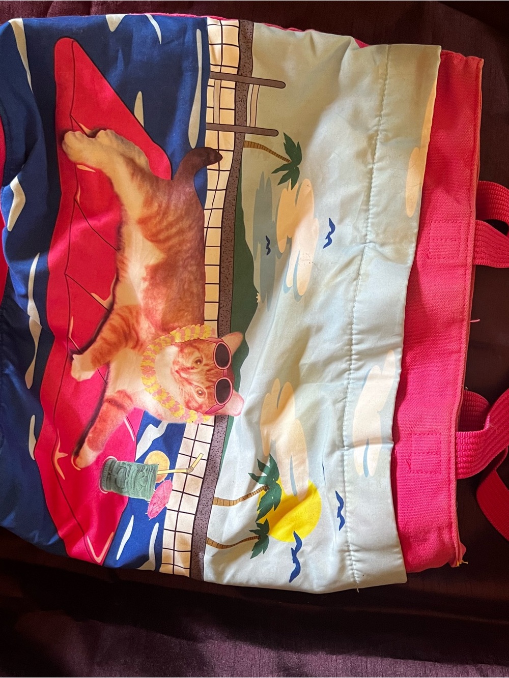 Cute Cat Beach Tote Bag in Pink, Blue, Cream
